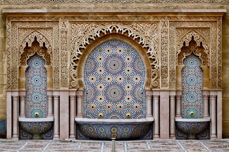 Ornate mosaic fountain in Morocco